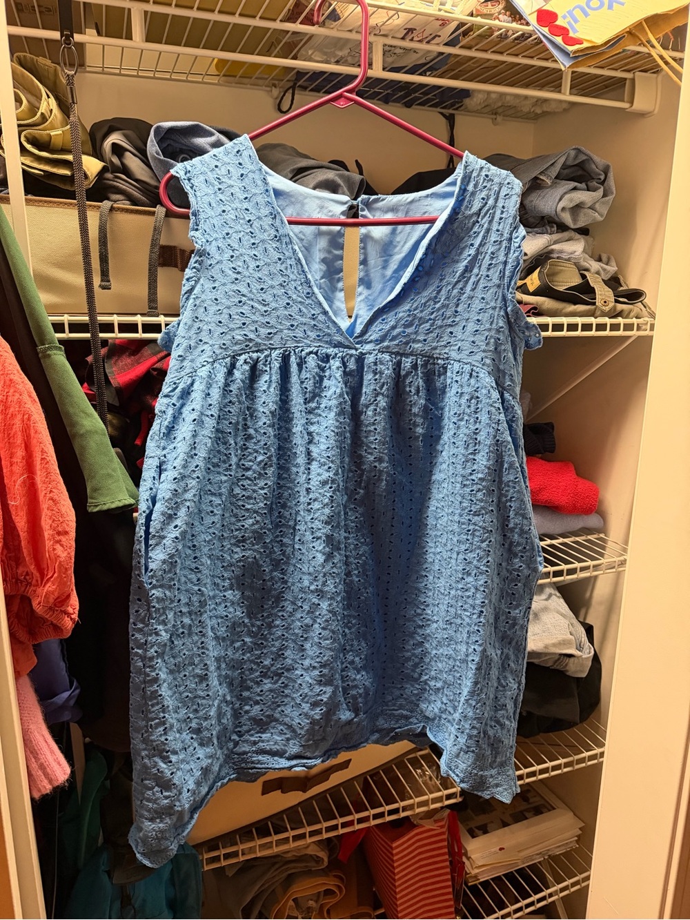 Blue Eyelet Sleeveless V-Neck dress